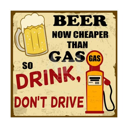 Beer Now Cheaper Than Gas, Drink Don'T Drive, Vintage Poster Print Wall Art By radubalint