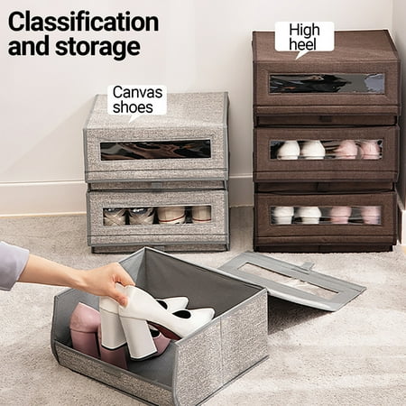 Travelwant Stackable Fabric Closet Storage Organizer Shoe Box Bin - Modern Holder for Storing Men s and Women s Dress Shoes Boots Pumps Sandals Flats - Window Hinged Lid
Travelwant Stackable Fabric Closet Storage Organizer Shoe Box Bin - Modern Holder for Storing Men s and Women s Dress Shoes Boots Pumps Sandals Flats - Window Hinged Lid