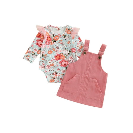 Amuver 2Pcs Baby Girl Fall Outfits Long Sleeve Floral Print Bodysuit + Overalls Dress Set
Amuver 2Pcs Baby Girl Fall Outfits Long Sleeve Floral Print Bodysuit + Overalls Dress Set