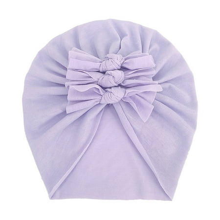 kpoplk Kids Winter Hats Toddler Baby Boys Girls Solid Cap Bowknot Elastics Turban Hat(Purple)