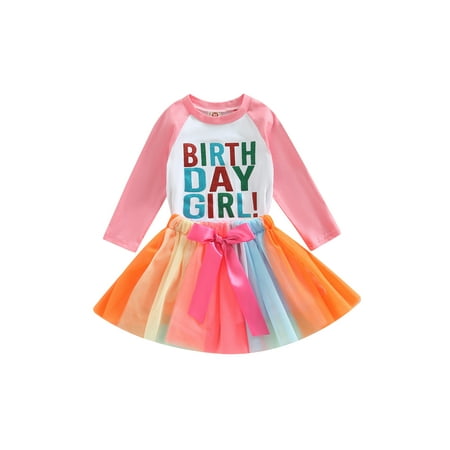 Sunisery Kids Toddler Girls Birthday Outfits Long Sleeve Raglan Tops + Rainbow Tutu Skirt Set
Sunisery Kids Toddler Girls Birthday Outfits Long Sleeve Raglan Tops + Rainbow Tutu Skirt Set