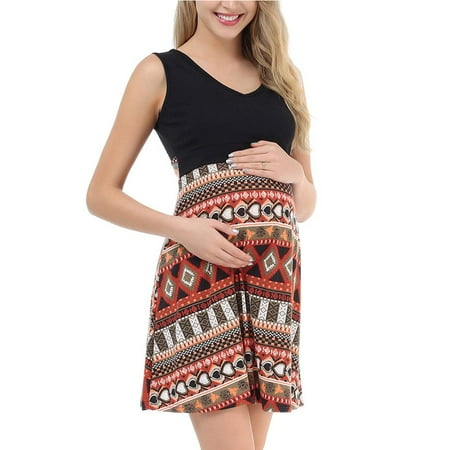 

Black and Friday Deals Womens Clearance asdoklhq Maternity Dress Women s Nursing Pregnanty V-Neck Sleeveless Splicing Print Dress