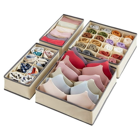 Skycarper 4 Piece Underwear Organizer Basket/Drawer with Fabric Dividers Collapsible; Storage Container for Bras Lingerie Underwear Beige
Skycarper 4 Piece Underwear Organizer Basket/Drawer with Fabric Dividers Collapsible; Storage Container for Bras Lingerie Underwear Beige