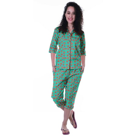 Moomaya Printed Cotton 3/4 Sleeve Shirt With Capri 2 Piece Nightwear Set Sleepwear For Womens
Moomaya Printed Cotton 3/4 Sleeve Shirt With Capri 2 Piece Nightwear Set Sleepwear For Womens