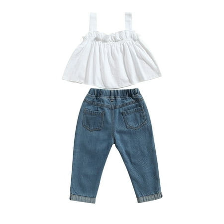 TheFound Summer Fashion Girls Clothes 2pcs Sleeveless Strap Solid Ruffles Vest Tops Pearls Denim Pants Sets
TheFound Summer Fashion Girls Clothes 2pcs Sleeveless Strap Solid Ruffles Vest Tops Pearls Denim Pants Sets
