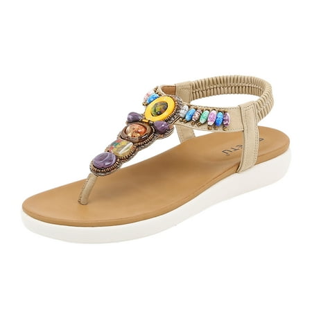 OAVQHLG3B Wedge Sandals for Women Clearance Summer Sandals For Women Flat Slip On Sandals Crystal Roman Shoes Open Toe Casual Sandals