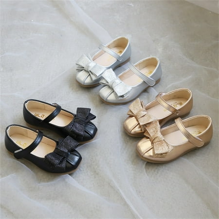 Hawee Girls Metallic PU Leather Ribbon Mary Jane Shoes JW286 Size 7.5-13.5