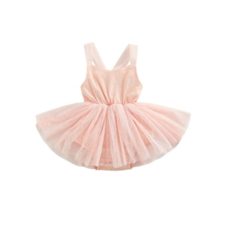 TFFR 0-24M Baby Girls Tutu Rompers Sleeveless Solid Lace Mesh Tulle Jumpsuits