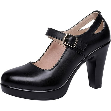 Women Platform High Chunky Heels Mary Janes Shoes Ladies Fashion Ankle Strap Dress Comfort Pumps