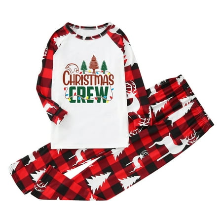 Christmas Pajamas Cartoon Letter Printed Home Suit Seasonal Long Sleeves Pullover Family Sleepwear For Party Holiday XL 1 Child