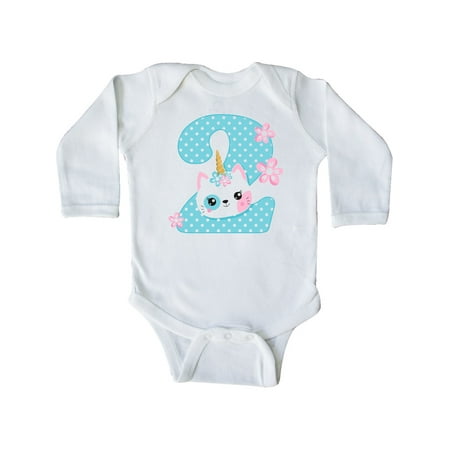 Inktastic Unicorn Kitty 2nd Birthday Gift Baby Girl Long Sleeve Bodysuit