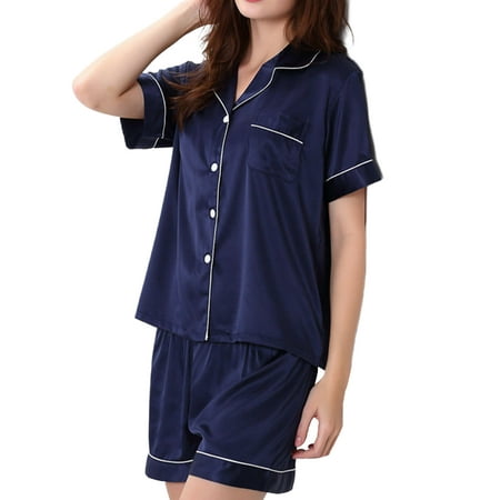 Rejlun Ladies Lounge Set Button Down Sleepwear Solid Color Nightwear Loose 2 Piece Outfits Baggy Summer Pajamas Sets Dark Blue M
Rejlun Ladies Lounge Set Button Down Sleepwear Solid Color Nightwear Loose 2 Piece Outfits Baggy Summer Pajamas Sets Dark Blue M