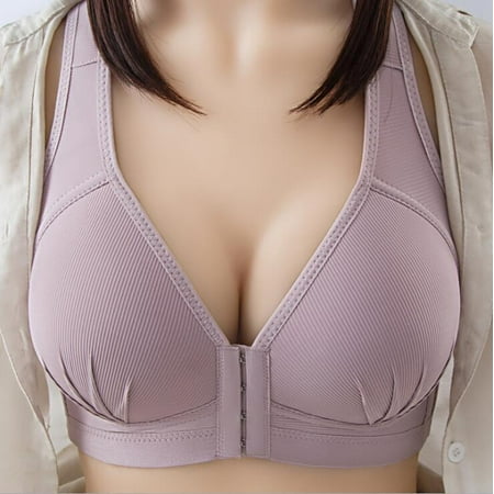 

Plus Size Push Up Bra Front Closure Solid Color Brassiere Bra 36-46 Wireless Underwear for Women