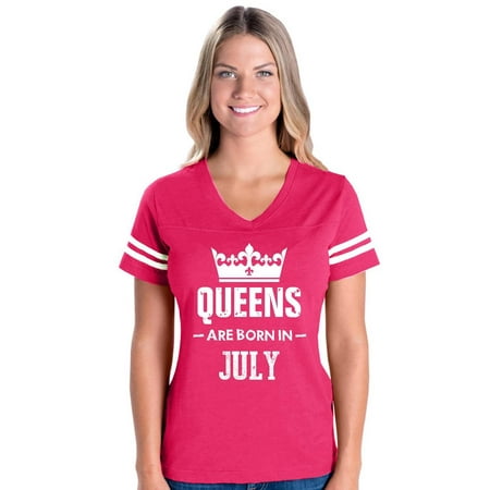 Birthday Gift Queens Are Born in July Womens V-Neck Fine Jersey Tee