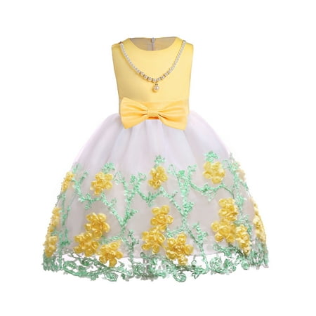 MIKRDOO Princess Dress For 3T Toddler Girls Floral Print Embroidery Gauze Sleeveless Round Neck Bow Dress Princess One Piece Party Dress 3-4 Years Yellow 
MIKRDOO Princess Dress For 3T Toddler Girls Floral Print Embroidery Gauze Sleeveless Round Neck Bow Dress Princess One Piece Party Dress 3-4 Years Yellow