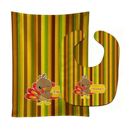 Carolines Treasures BB7116STBU Thanksgiving Turkey Thanks Baby Bib and Burp Cloth 11 x 18 multicolor