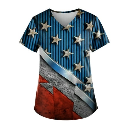 Sksloeg Womens Scrub Tops Stretchy American Flag Print Working Uniform Two Pockets Nurse Uniform T Shirt V-Neck Short Sleeve Tee Independence Day Blue L
Sksloeg Womens Scrub Tops Stretchy American Flag Print Working Uniform Two Pockets Nurse Uniform T Shirt V-Neck Short Sleeve Tee Independence Day Blue L
