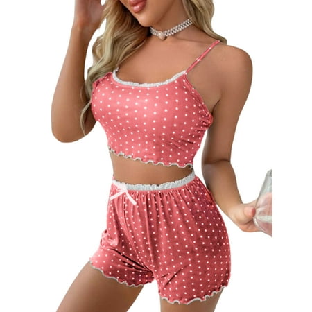 Luckinbaby Women s 2Piece Spaghetti Strap Pajamas Set Dots Print Crop Cami Tops + Shorts Set
Luckinbaby Women s 2Piece Spaghetti Strap Pajamas Set Dots Print Crop Cami Tops + Shorts Set