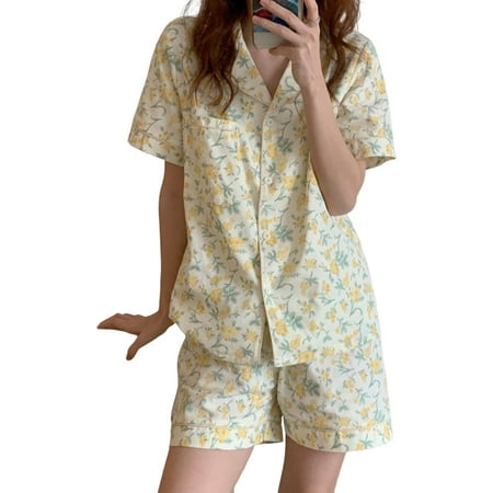 YXGla 2 Pcs/Set Women Pajamas Set Japanese Style Young Turn-down Collar Flower Print Shirring Lady Night Clothes Home Wear Clothes
YXGla 2 Pcs/Set Women Pajamas Set Japanese Style Young Turn-down Collar Flower Print Shirring Lady Night Clothes Home Wear Clothes