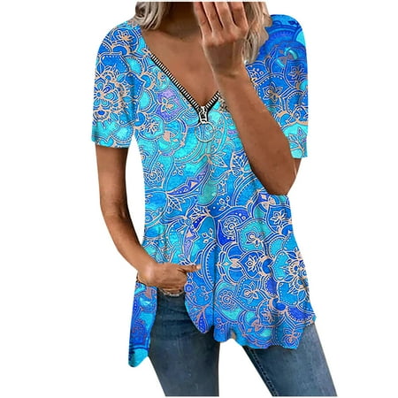 Blouses for Women Fashion 2023 Women Summer Printing Short Sleeves V-Neck Loose T-Shirt Blouse Zipper Tops Maternity Shirts Blue L
Blouses for Women Fashion 2023 Women Summer Printing Short Sleeves V-Neck Loose T-Shirt Blouse Zipper Tops Maternity Shirts Blue L