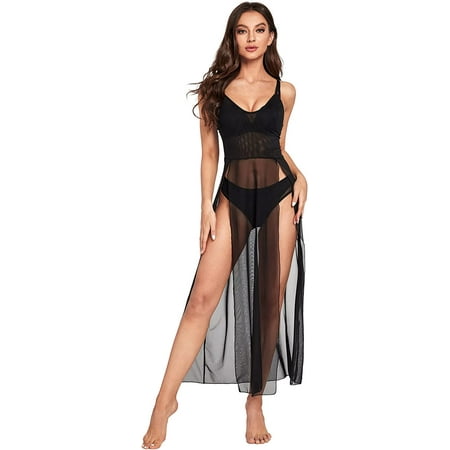 ZHENG Women s Plus Size Split Long Mesh Lingerie Dress Babydoll Chemise
