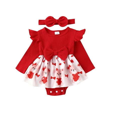 Infant Baby Girls Valentine s Day Outfits Long Sleeve Bear Print Romper Dress with Headband 2Pcs Set
Infant Baby Girls Valentine s Day Outfits Long Sleeve Bear Print Romper Dress with Headband 2Pcs Set