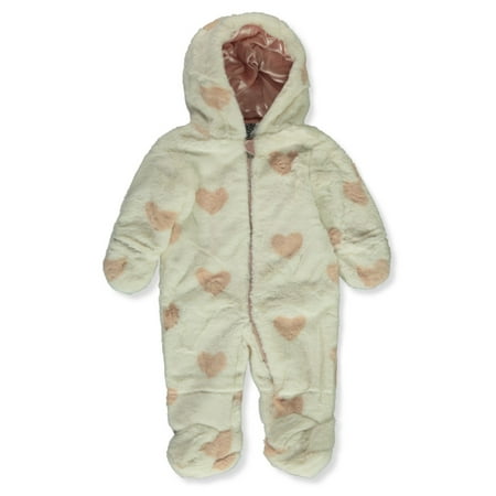 Kensie Girl Baby Girls Sherpa Hearts Pram Suit - cream 3 - 6 months (Newborn)
