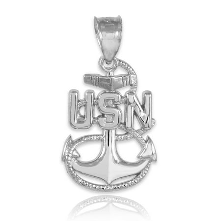 US Navy 14k White Gold Fouled Anchor Pendant