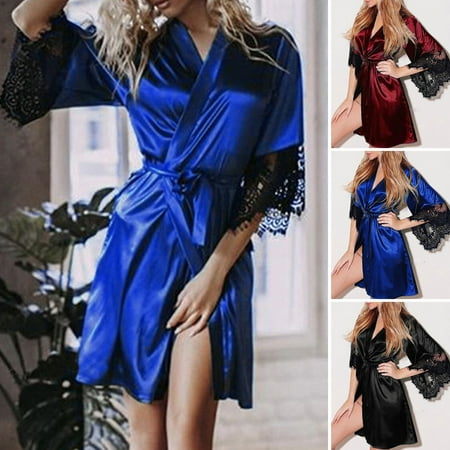 Hopeup Women Nightdress Lace-up Placket Long Sleeves Lace Stitching Satin Solid Color Cardigan See-through with Belt High Waist Ladies Nightgown for Sleeping
Hopeup Women Nightdress Lace-up Placket Long Sleeves Lace Stitching Satin Solid Color Cardigan See-through with Belt High Waist Ladies Nightgown for Sleeping