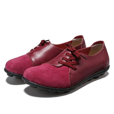 Women Leather Shoes Breathable Lightweight Wear-resistant Anti-slip Casual Shoes 35