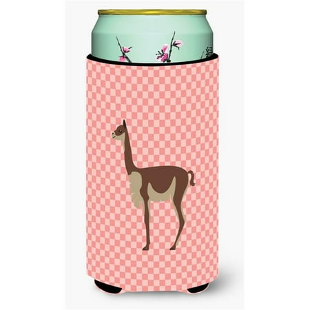 Vicugna or Vicuna Pink Check Tall Boy Beverage Insulator Hugger