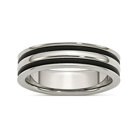 JbSP- Stainless Steel 6mm Grooved and Black Rubber Band