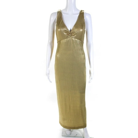 

Pre-owned|Nicole Miller Collection Womens Sleeveless Metallic Evening Gown Gold Size 10