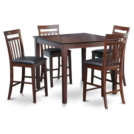 5-Pc Square Pub Counter Dining Table and Faux Leather Seat Set