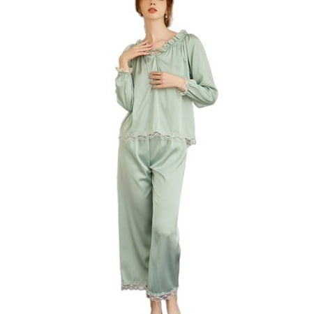 Homgro Women s Long Sleeve Pajamas Satin Lounge Set Soft Frill V Neck Cozy Pj Set Green 14
Homgro Women s Long Sleeve Pajamas Satin Lounge Set Soft Frill V Neck Cozy Pj Set Green 14
