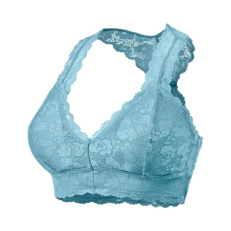 

URBAN DAIZY Women s Seamless Lace Bra Racerback Padded Sexy Floral Mesh Bralette Crop Top Removable Pads Breathable Bustier A11_6324 Dusty Teal 1XL