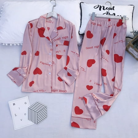 Long Sleeve Pajamas Autumn Ice Silk Long Sleeve Trousers Suit Printing Fashion Pyjamas Set