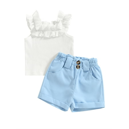 Toddler Baby Girls Summer Clothes Sets Sleeveless Ruffle Ribbed Tops + Solid Color Shorts
Toddler Baby Girls Summer Clothes Sets Sleeveless Ruffle Ribbed Tops + Solid Color Shorts
