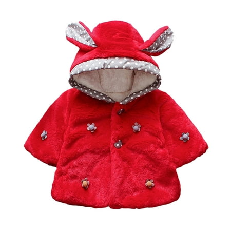 

Leutsin Toddler Baby Girls Winter Bow Ears Hooded Thicken Warm Outerwear Hoodie Jacket Coat Cloak