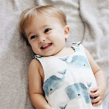 Newborn Baby Boys Girls Whale Romper Jumpsuit Bodysuit Clothes Outfits Set