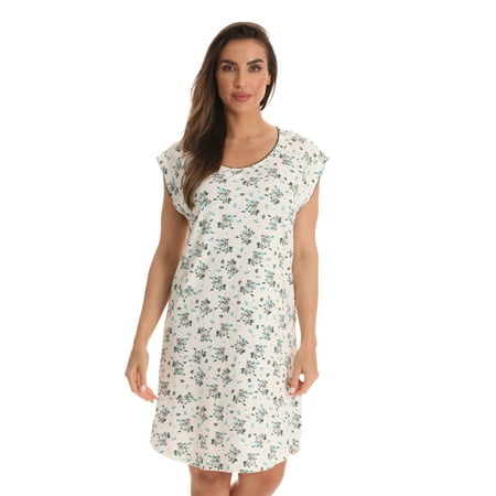 Dreamcrest 100% Cotton Cap Sleeve Night Gown for Women (Grey, Small)