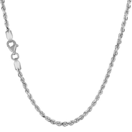 Solid 14K White Gold 2.5mm Diamond Cut Rope Chain Necklace 16" 18" 20" 22" 24" 30"