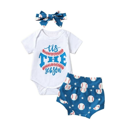 Baby Girls Shorts Set Short Sleeve Letters Print Romper with Baseball Print Shorts and Hairband
Baby Girls Shorts Set Short Sleeve Letters Print Romper with Baseball Print Shorts and Hairband