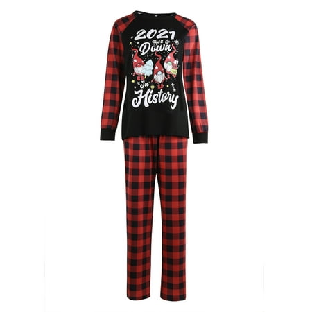 Farrubbyine8 Christmas Family Pajamas Long Sleeve Round Neck T-shirt Trousers