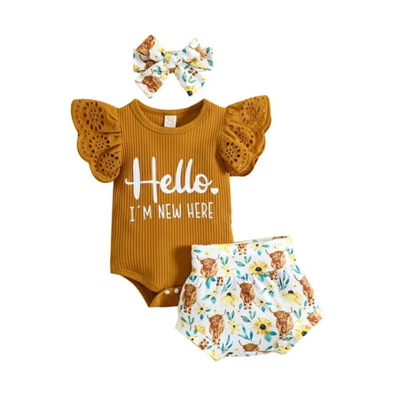 Ruffle Ribbed Summer New Baby Girls Shorts Set Outfits Fly Sleeve Letters Print Romper+Flower Print Shorts+Hairband 3PCS Clothes
Ruffle Ribbed Summer New Baby Girls Shorts Set Outfits Fly Sleeve Letters Print Romper+Flower Print Shorts+Hairband 3PCS Clothes