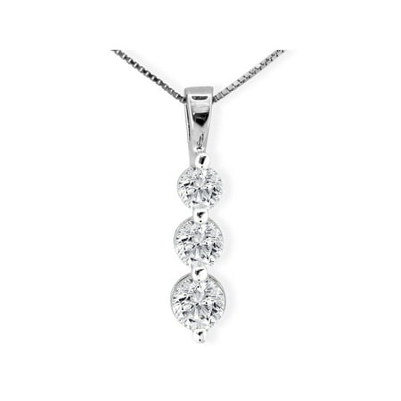 1/2ct 3 Diamond Three Stone Necklace In 14 Karat White Gold