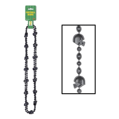 Club Pack of 24 Metallic Jet Black Football and Helmet Party Beads 35"