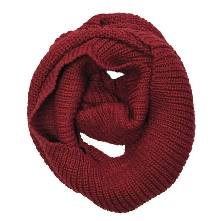 Bodychum Women Thick Winter Warm Cable Infinity Circle Loop Cowl Scarf Red