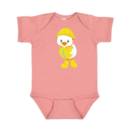 Inktastic Cute Duck In Yellow Raincoat And Boots Baby Duck Gift Baby Boy or Baby Girl Bodysuit