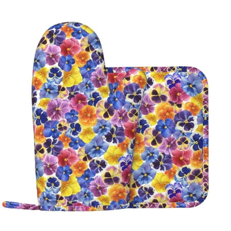 Oven Mitts and Pot Holders Sets - Garden Tricolor Pansy Flower Heat Resistant Silicone Oven Gloves (Left Glove) with Non-Slip Silicone Surface and hot pads for kitchen Baking Cooking
Oven Mitts and Pot Holders Sets - Garden Tricolor Pansy Flower Heat Resistant Silicone Oven Gloves (Left Glove) with Non-Slip Silicone Surface and hot pads for kitchen Baking Cooking